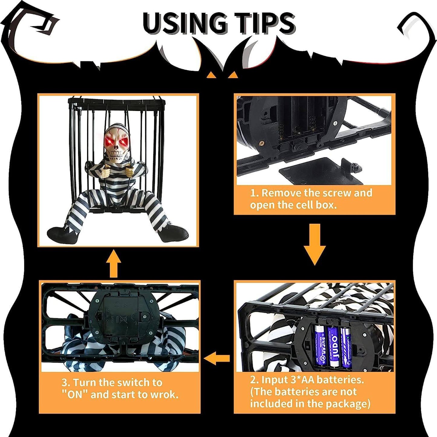 Halloween Decoratie – Beweegbare Gevangene in Kooi met Geluid en Bewegingssensor