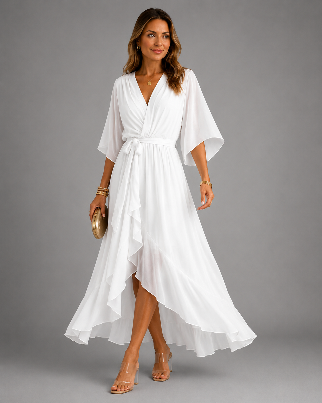 Elegante Chiffon Maxi Jurk met Taillering - Perfecte Pasvorm