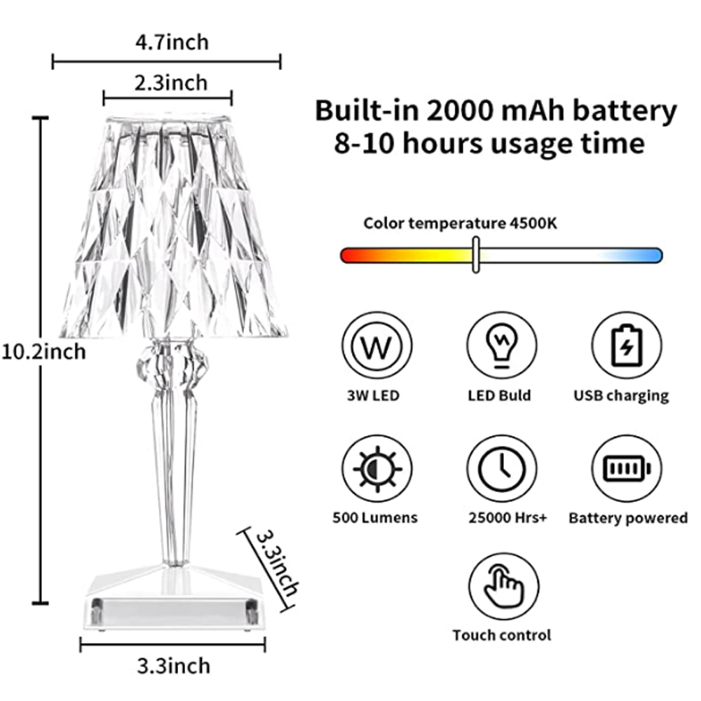 KristalGlow Touchlamp – Elegante Tafellamp met Touch Sensor en USB