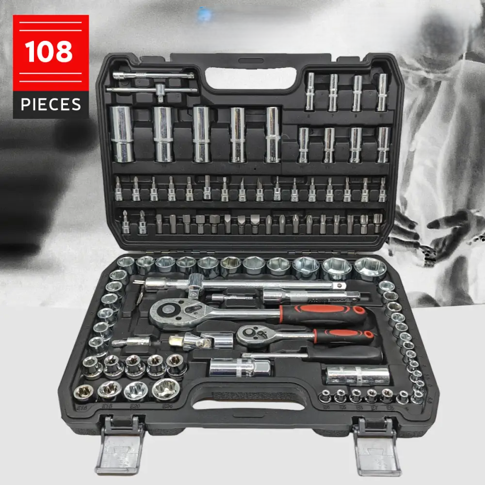 PowerGrip 108-delige Gereedschapsset – Doppen, Ratels & Bits in Opbergkoffer
