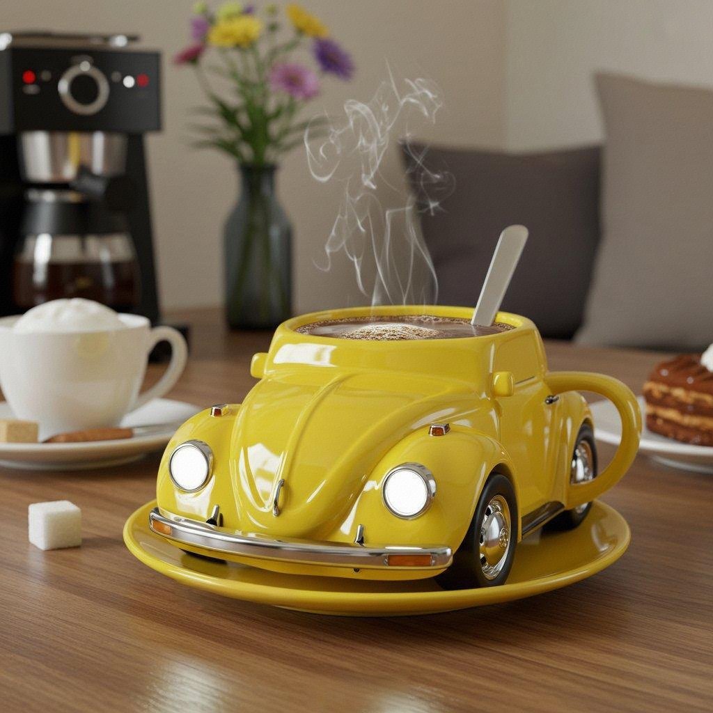 RetroAuto Keramische Koffiemok – Uniek 3D Design voor Koffie & Thee