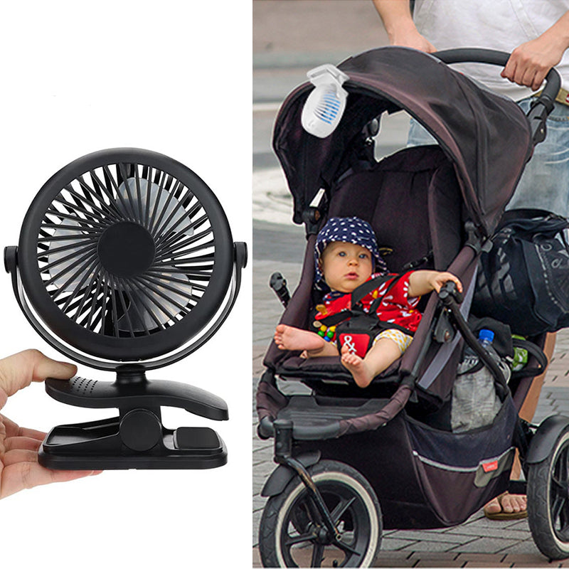 Draagbare Klemventilator met 360° Rotatie – USB & Oplaadbare Batterij