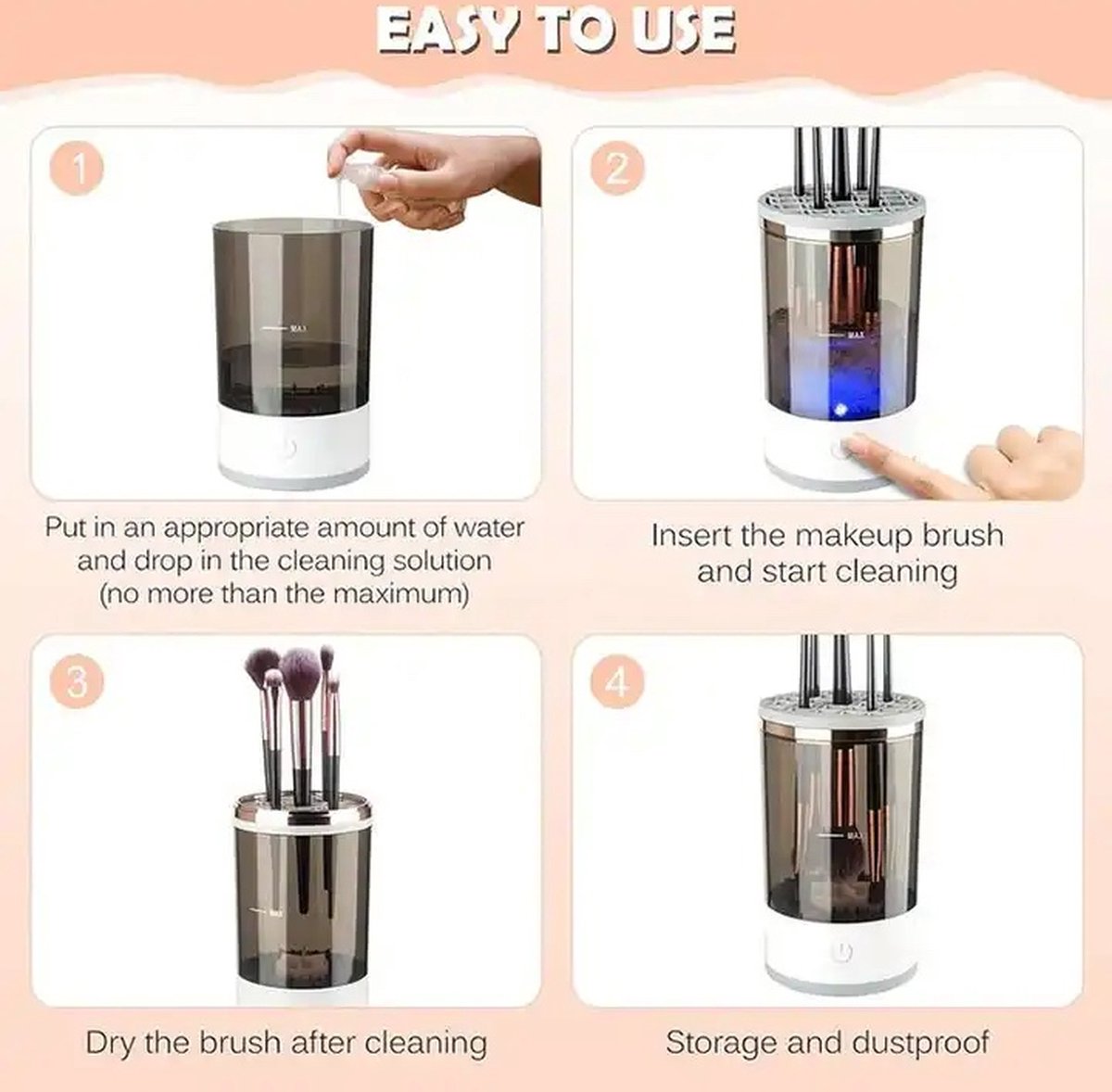 CleanEase Automatische Make-upkwasten Reiniger – 3-in-1 Draagbaar & Oplaadbaar