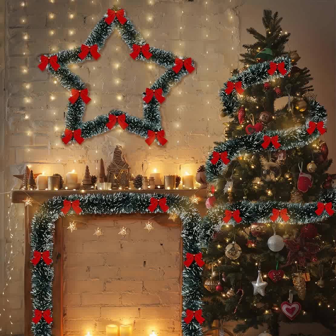 LumaTinsel LED Kerstslinger – Set van 2 Draadloze Metallic Slingerlampen met Warme Verlichting