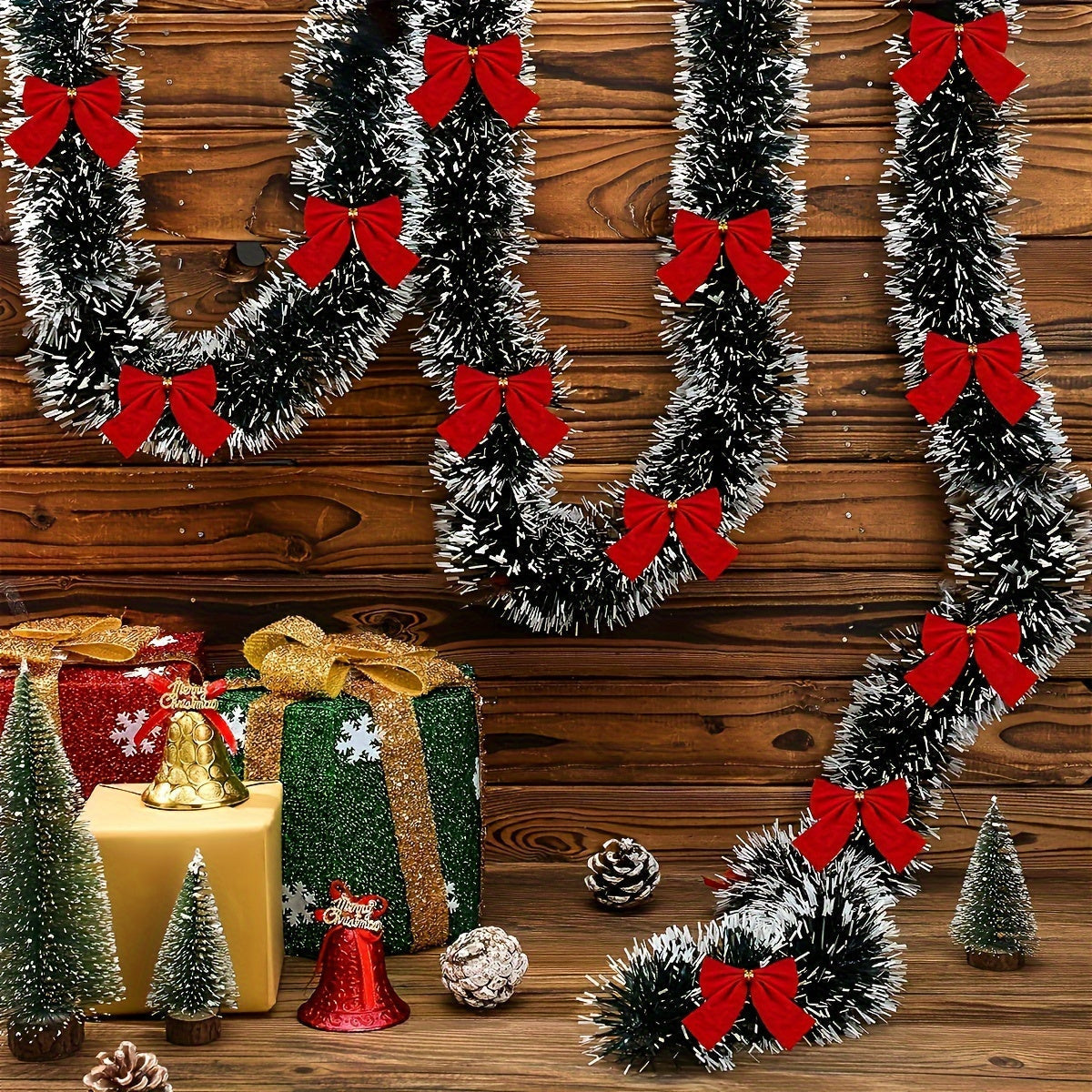 LumaTinsel LED Kerstslinger – Set van 2 Draadloze Metallic Slingerlampen met Warme Verlichting