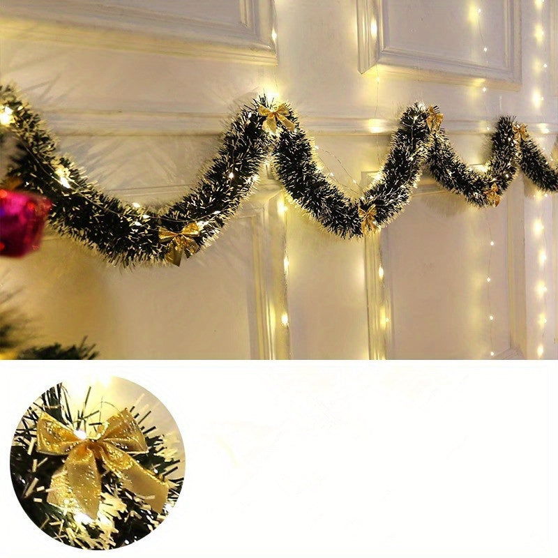 LumaTinsel LED Kerstslinger – Set van 2 Draadloze Metallic Slingerlampen met Warme Verlichting