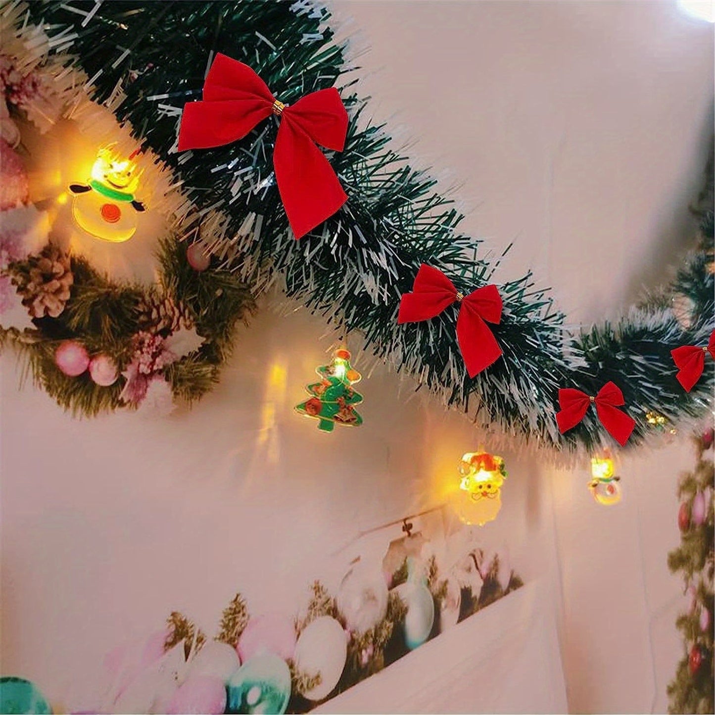 LumaTinsel LED Kerstslinger – Set van 2 Draadloze Metallic Slingerlampen met Warme Verlichting
