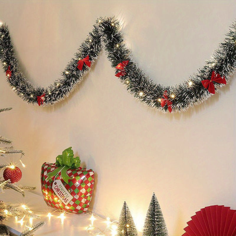 LumaTinsel LED Kerstslinger – Set van 2 Draadloze Metallic Slingerlampen met Warme Verlichting