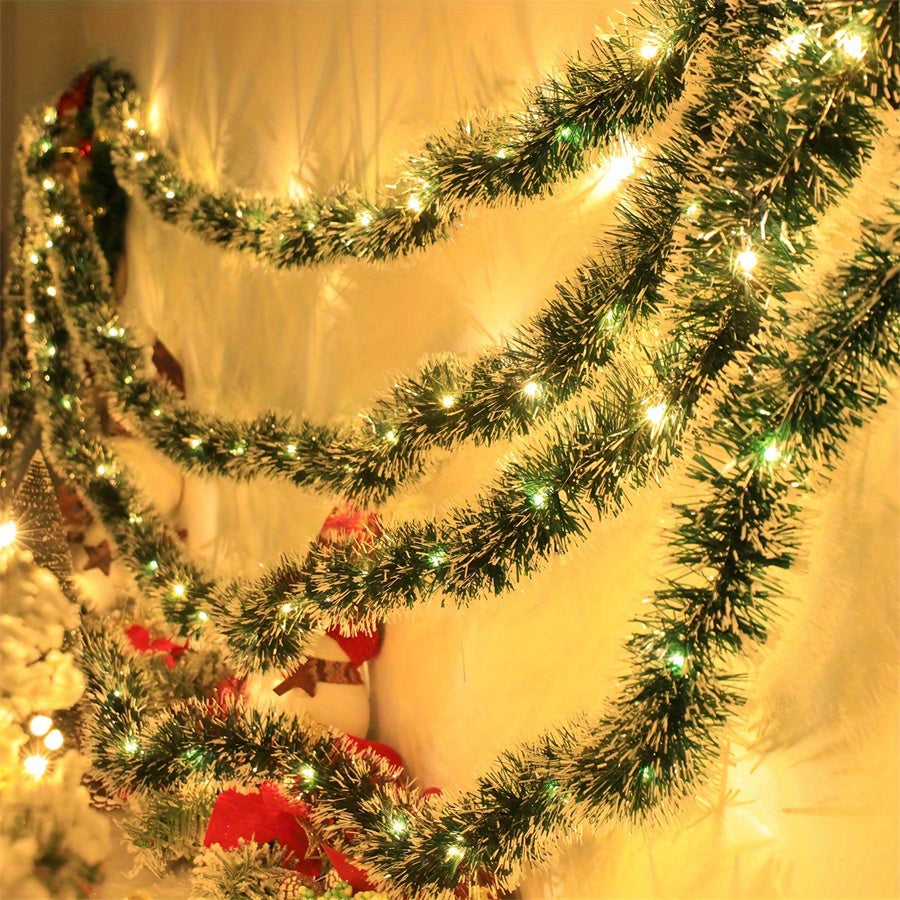 LumaTinsel LED Kerstslinger – Set van 2 Draadloze Metallic Slingerlampen met Warme Verlichting