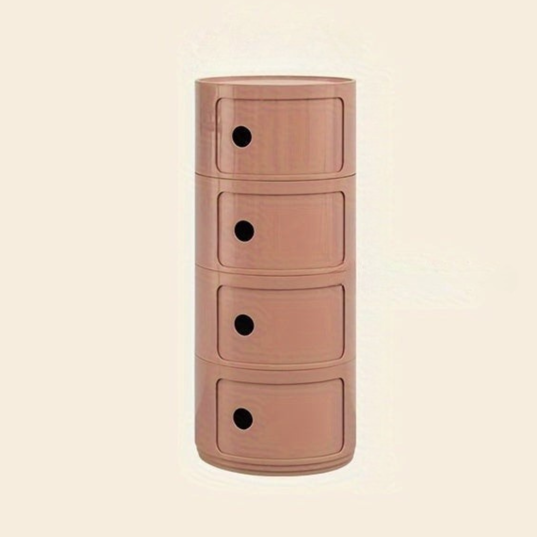 Ronde Nachtkast met Kunststof Lades en Modern Design