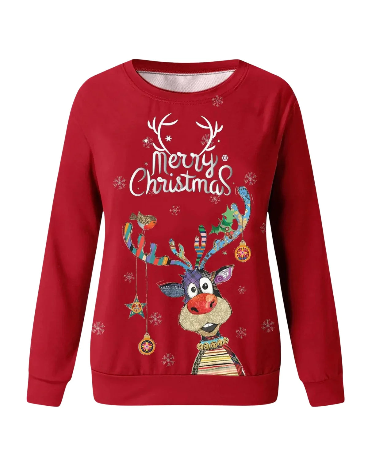 Feestelijke Dames Kersttrui met Rendierprint – Comfortabele Ronde Hals