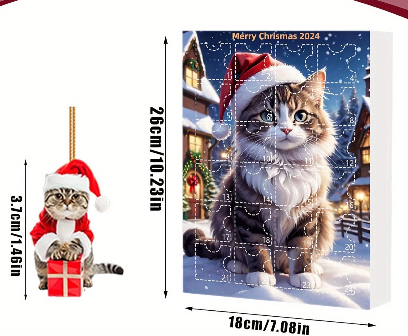 Adventskalender Kattenhangers 2025 – Vintage 24-Dagen Kerst Countdown met Acryl Ornamenten
