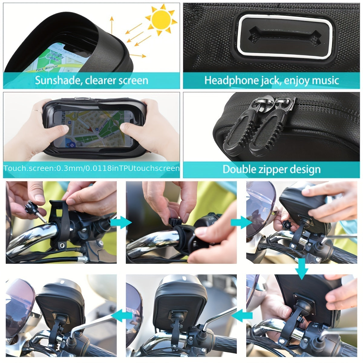 Waterdichte Telefoonhouder voor Fiets en Motor – 360° Draaibaar en Geschikt voor 4,5–6,4 inch