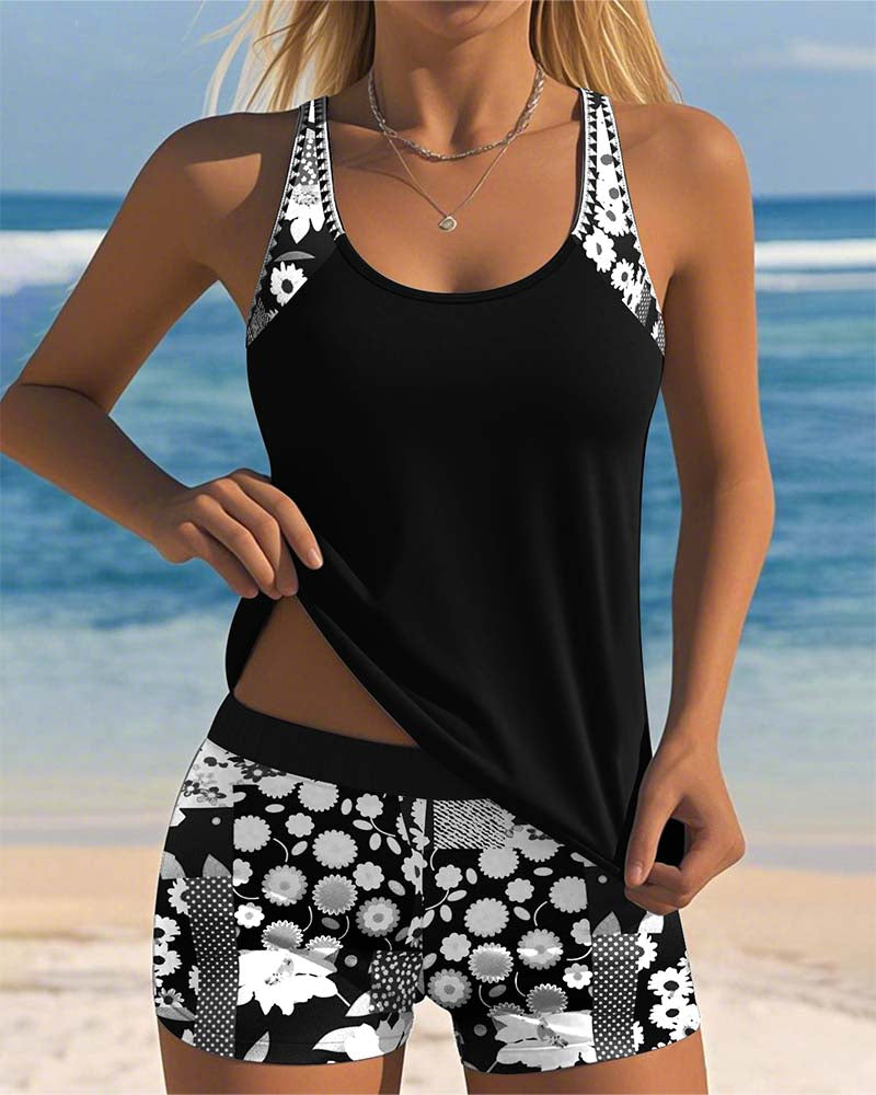 Bloemen Tankini met Verstelbare Bandjes en Comfortabele Shorts - Multicolor