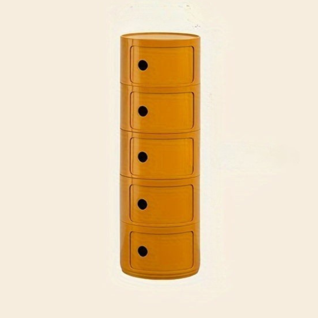 Ronde Nachtkast met Kunststof Lades en Modern Design