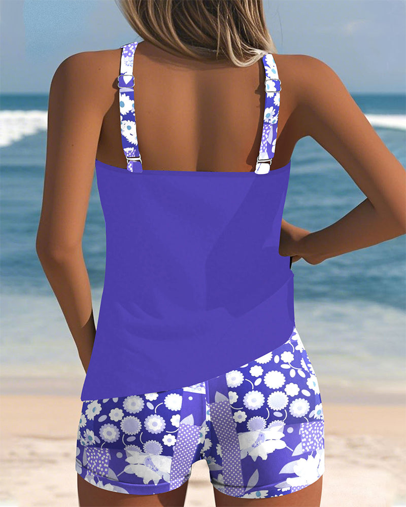 Bloemen Tankini met Verstelbare Bandjes en Comfortabele Shorts - Multicolor