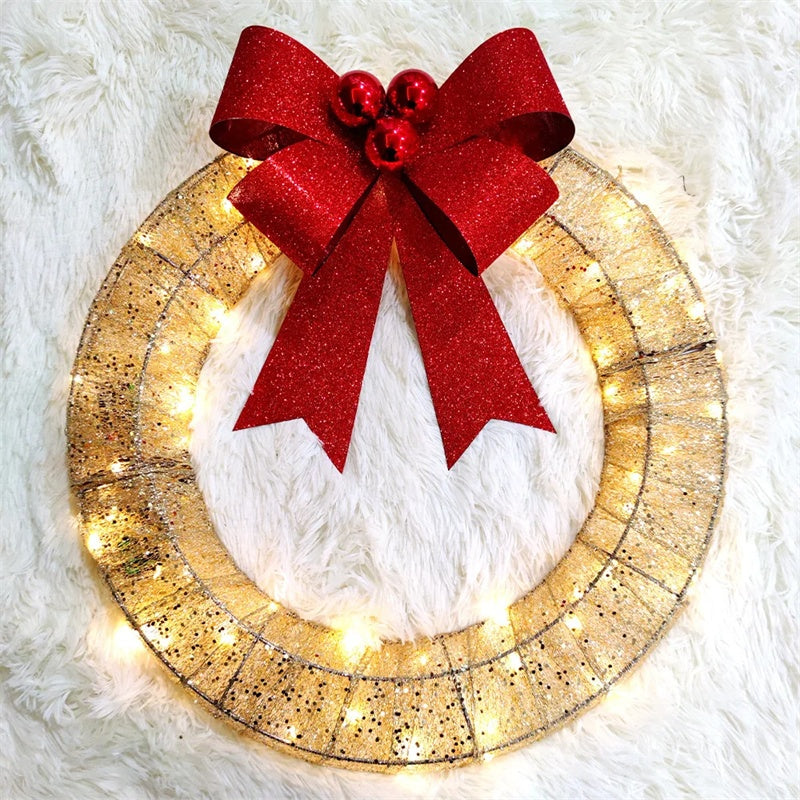 Verlichte Kerstkrans Luxe Goud-Groen 50cm – Handgemaakte Deurkrans met LED
