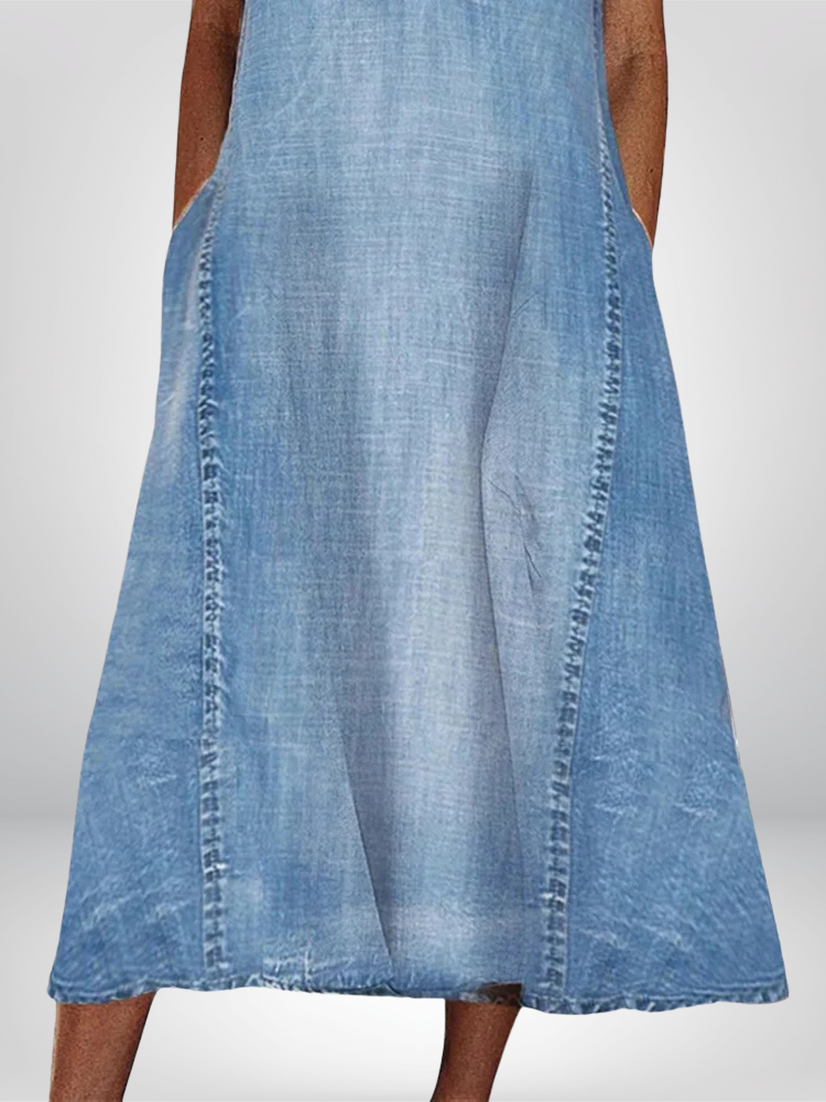 BreezyDenim Mouwloze Zomerjurk met V-Hals en Zijzakken
