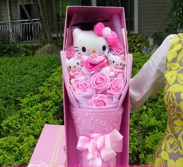 Schattig Kitty Bloemenboeket – Duurzaam Cadeau voor Elke Gelegenheid