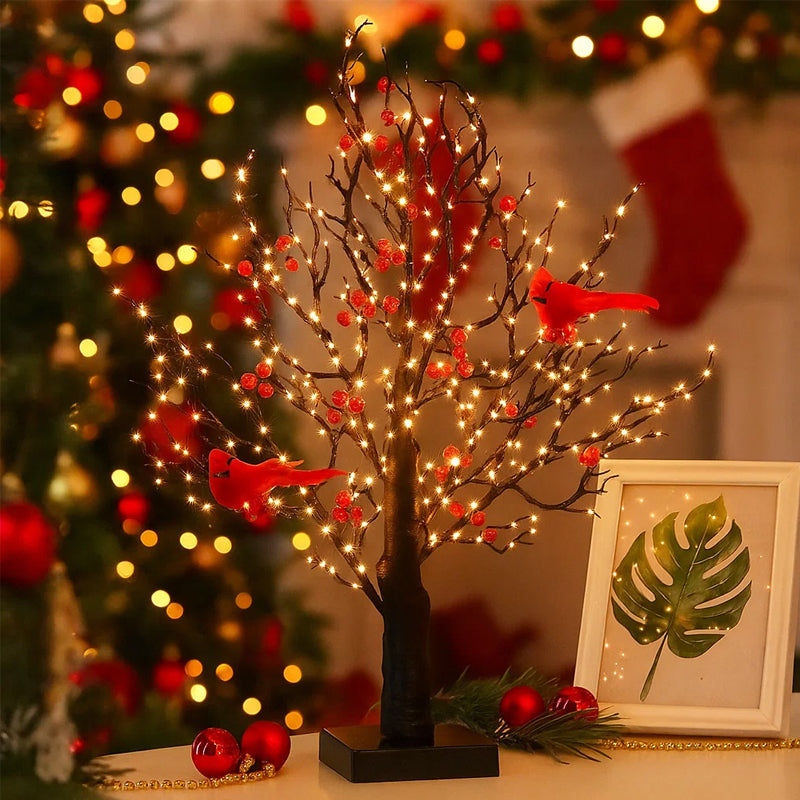 Sfeervolle Lichtboom met Rode Vogels – Flexibele LED Decoratieboom