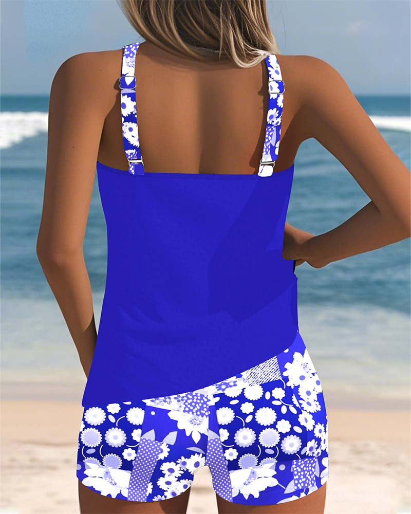 Bloemen Tankini met Verstelbare Bandjes en Comfortabele Shorts - Multicolor
