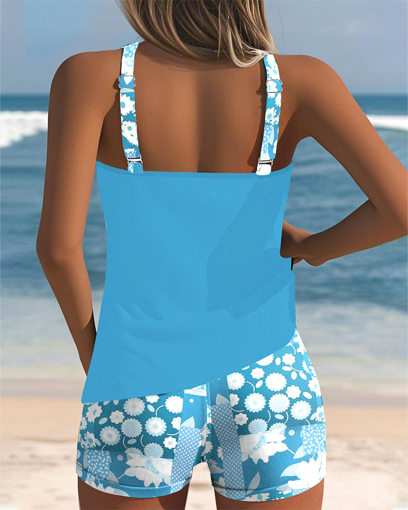 Bloemen Tankini met Verstelbare Bandjes en Comfortabele Shorts - Multicolor