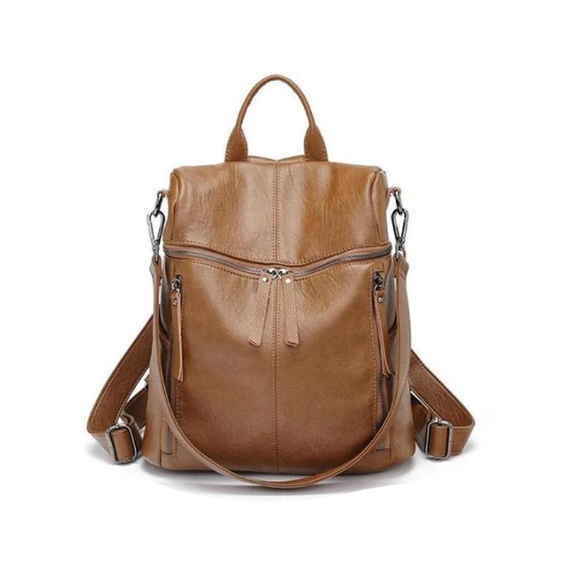 Premium Leren Rugzak met Grote Capaciteit - Zwart & Khaki