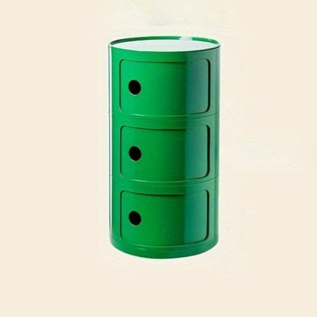 Ronde Nachtkast met Kunststof Lades en Modern Design