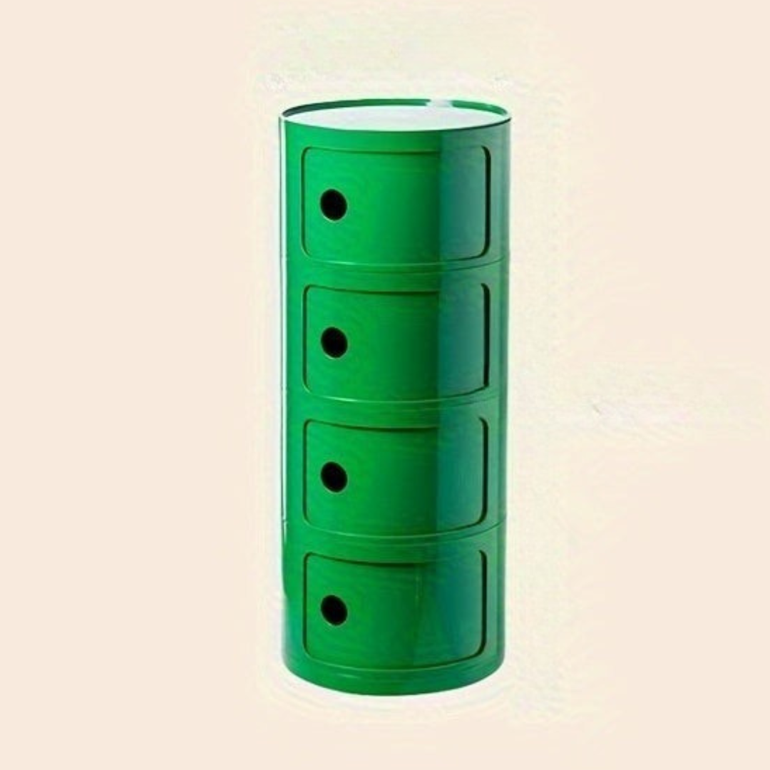 Ronde Nachtkast met Kunststof Lades en Modern Design