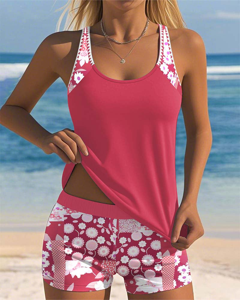 Bloemen Tankini met Verstelbare Bandjes en Comfortabele Shorts - Multicolor