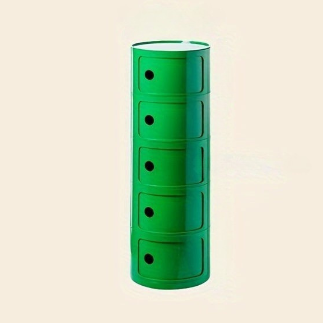 Ronde Nachtkast met Kunststof Lades en Modern Design
