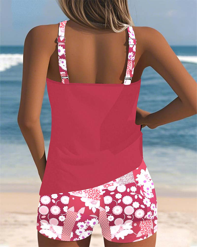 Bloemen Tankini met Verstelbare Bandjes en Comfortabele Shorts - Multicolor