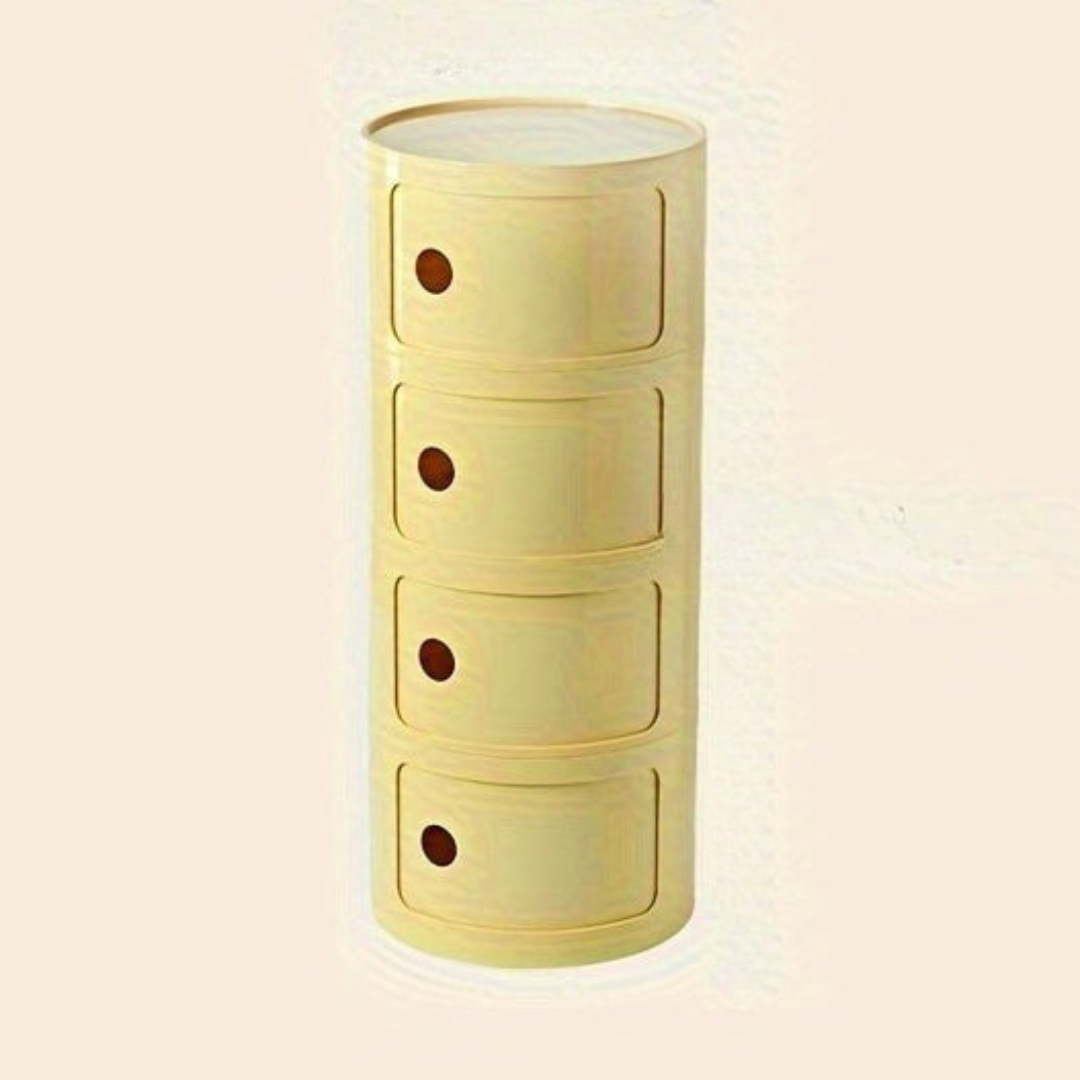 Ronde Nachtkast met Kunststof Lades en Modern Design