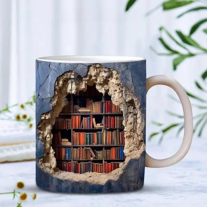 BookShelf Mok – 3D Keramische Koffiemok voor Boekenliefhebbers