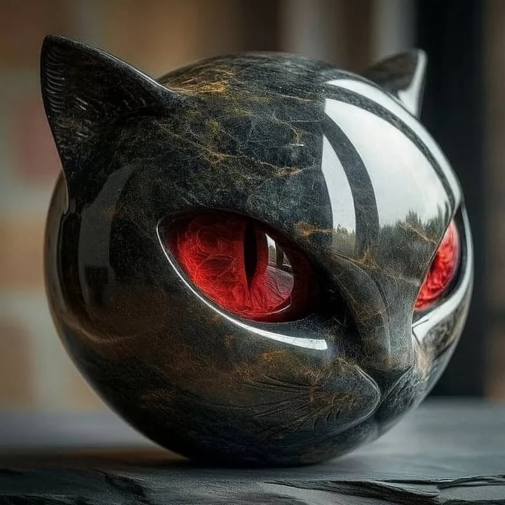 NoirCat Sculptuur – Zwart Kattenhoofd met Hypnotiserende Ogen