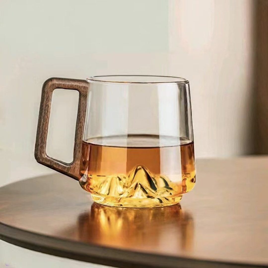 HoutGrip Glazen Mok 400 ml met Houten Handvat voor Warm en Koud