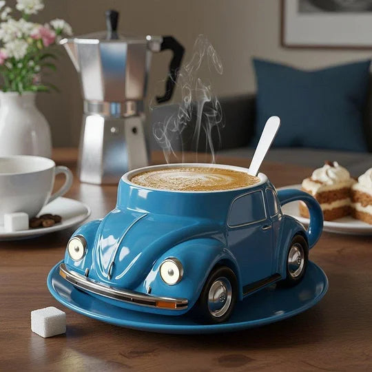RetroAuto Keramische Koffiemok – Uniek 3D Design voor Koffie & Thee