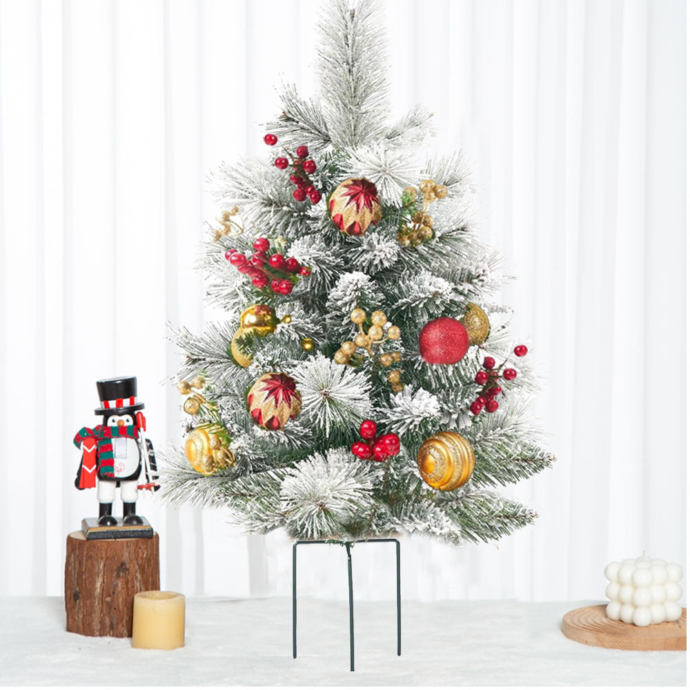 Kerst urn decoratie met LED-lampen | Realistische den takken & bessen | Binnen- en buitengebruik