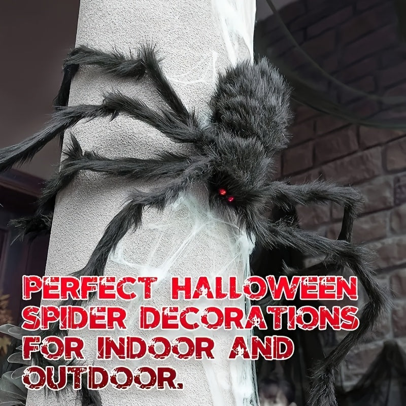 WebCreeper Halloween Decoratieset – 2 Reuzenspinnen 50cm met Rekbaar Spinnenweb