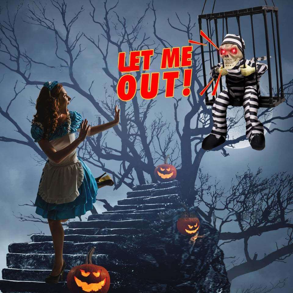 Halloween Decoratie – Beweegbare Gevangene in Kooi met Geluid en Bewegingssensor