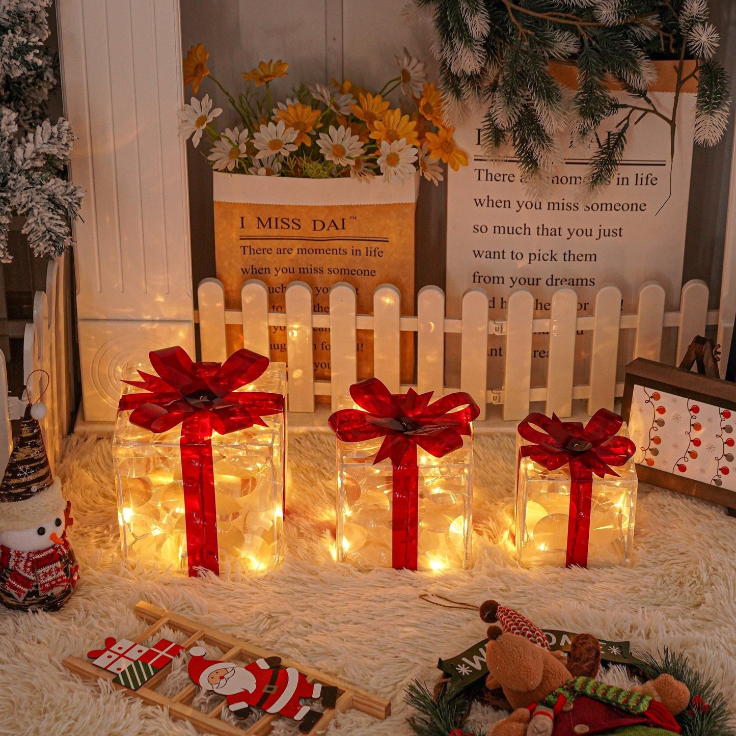 GlowBox LED Geschenkdozen – Set van 3 Verlichte Kerstcadeaus voor Binnen en Buiten
