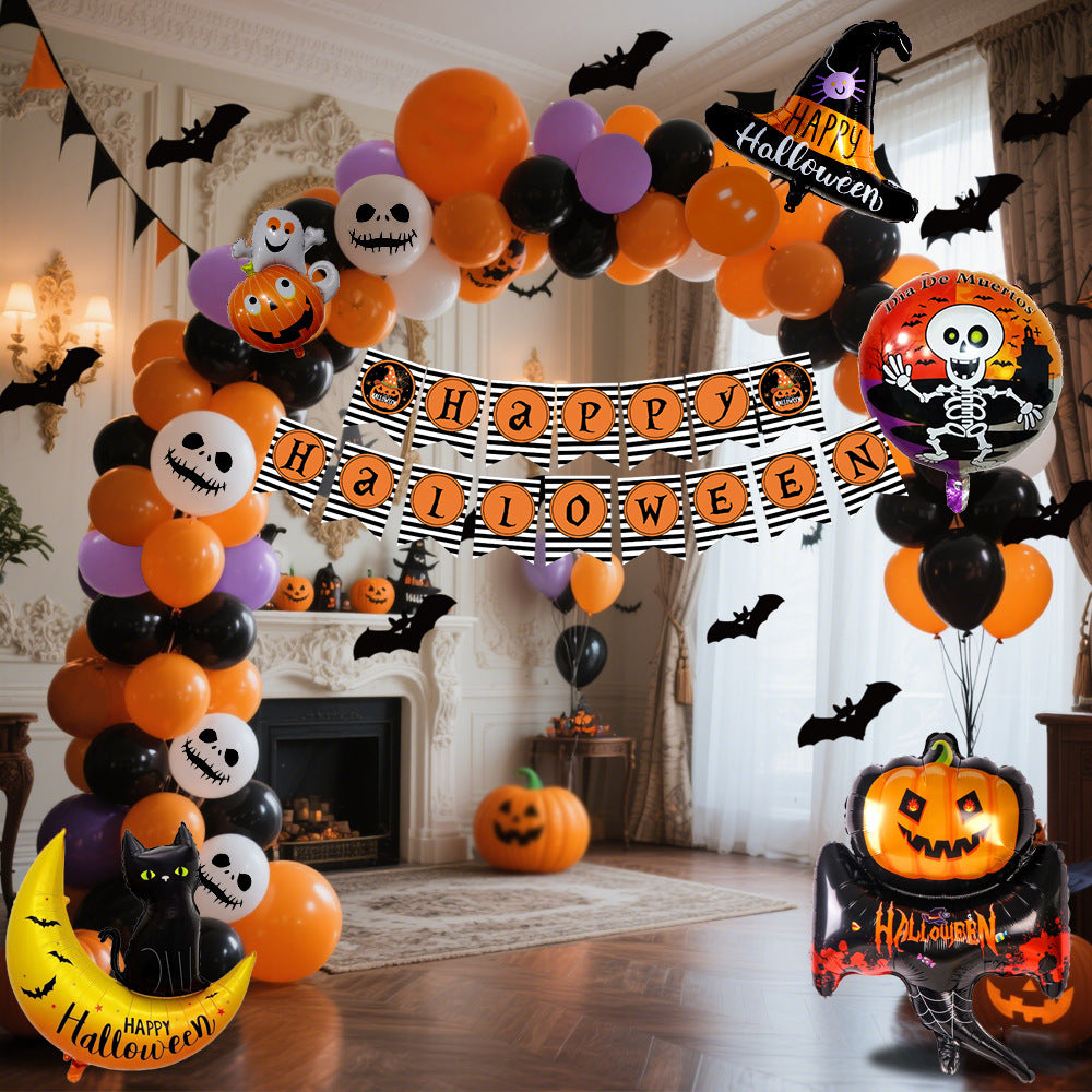 Halloween Ballonenset – Zwart Oranje Paars met Pompoenprint