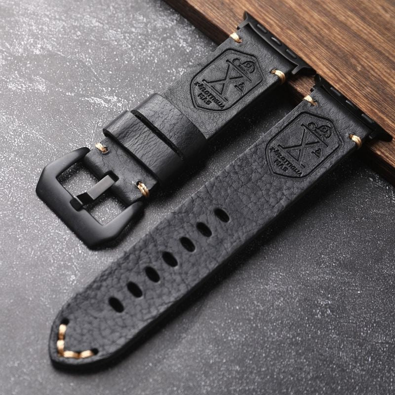 Vintage Volnerf Leren Apple Watch Band - Handgemaakt met Patina-Potentieel