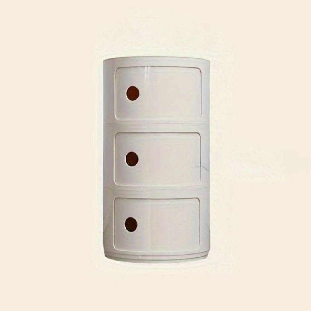 Ronde Nachtkast met Kunststof Lades en Modern Design