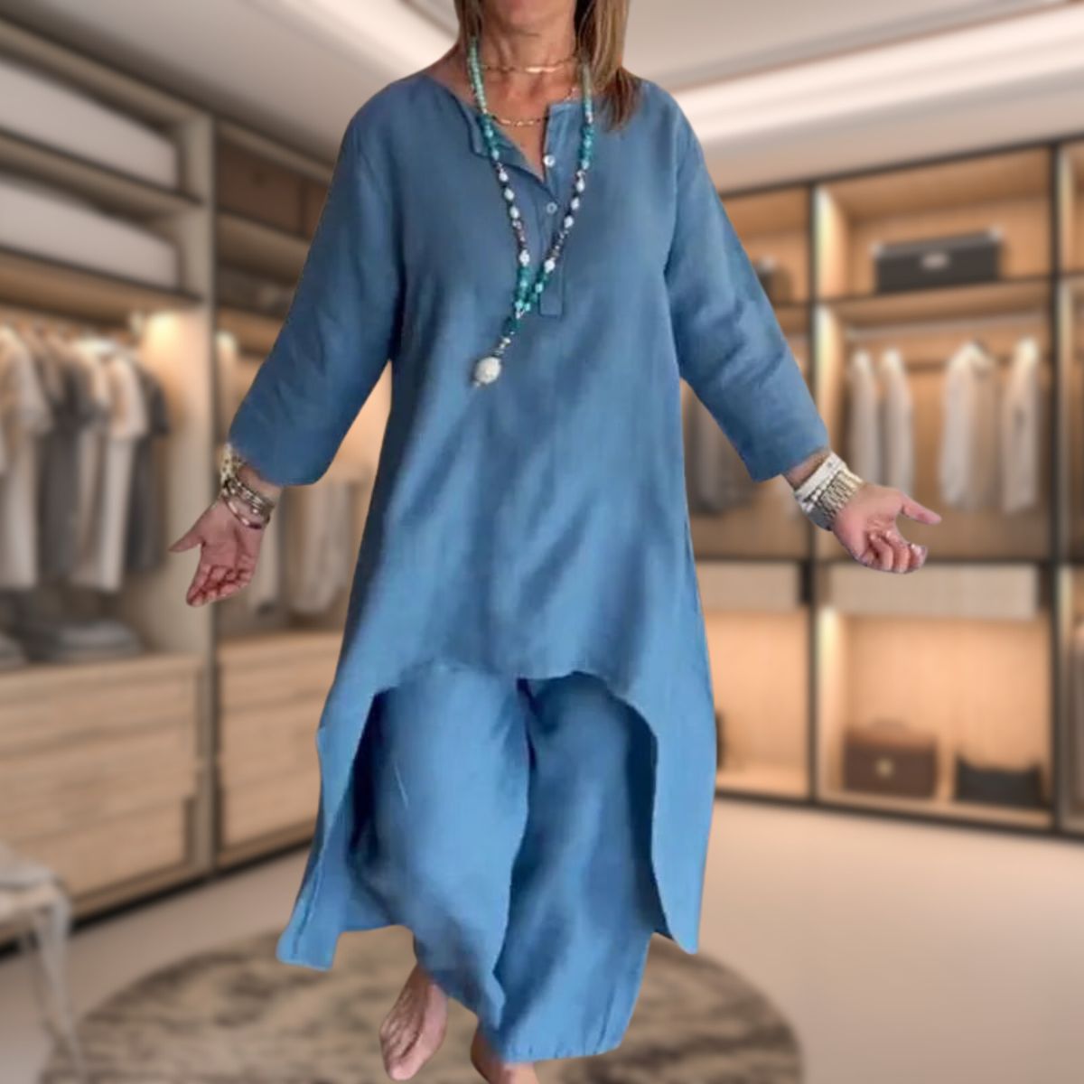 Elegante Dames Tweedelige Set – Comfortabele Luxe Outfit met Geruit Ontwerp