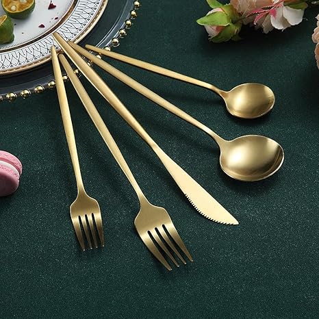 Minimalistisch Bestekset 20-Delig - RVS met Gouden Coating