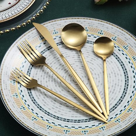 Minimalistisch Bestekset 20-Delig - RVS met Gouden Coating