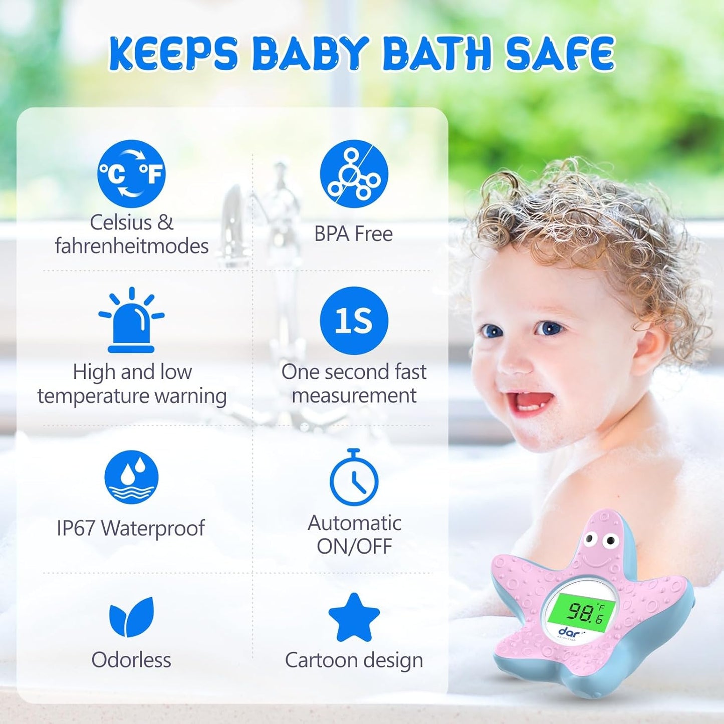 AquaVeilig Baby Badthermometer – Digitaal Display met 3 Kleuren en Temperatuurwaarschuwing
