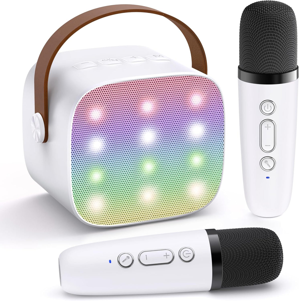 Skanto | Draagbare Mini-Karaoke-machine met Bluetooth-luidspreker en 2 Draadloze Microfoons – Veylo
