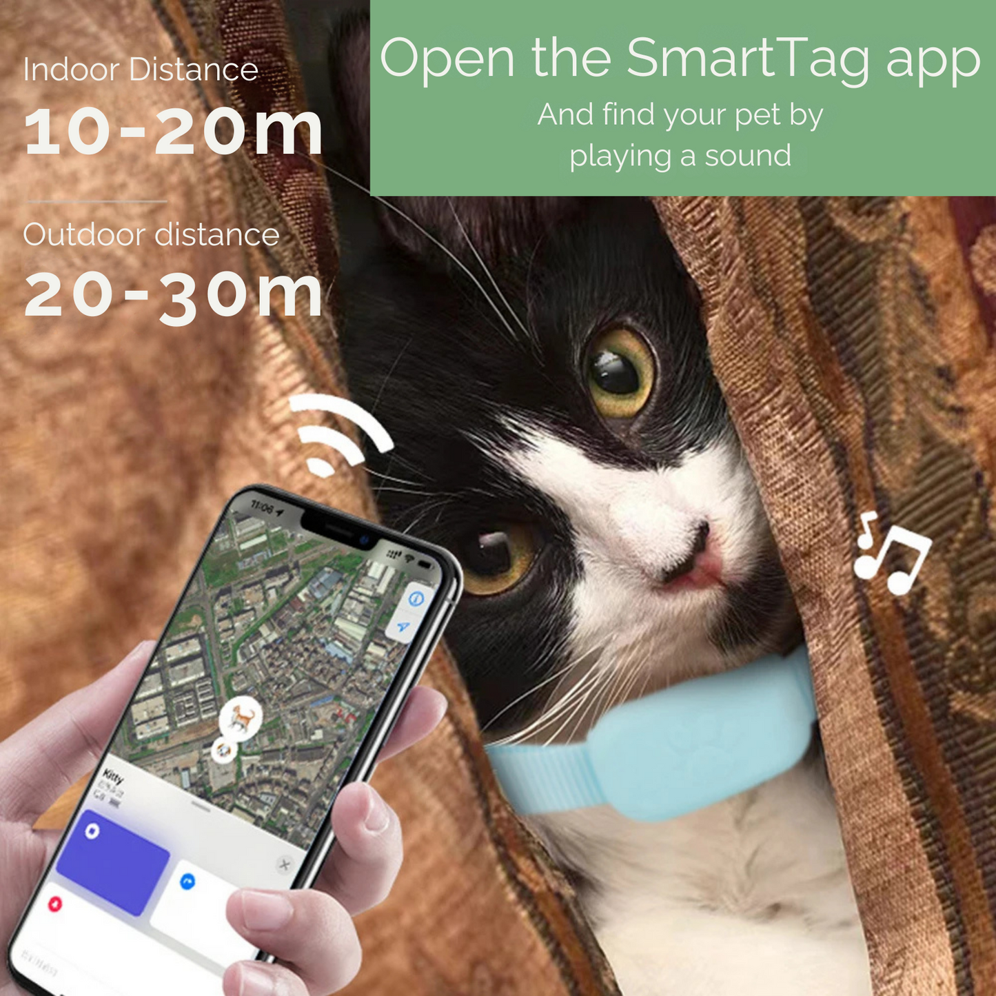 DierenTracker Mini – Slimme Hond en Kat Bluetooth Halsband Tracker